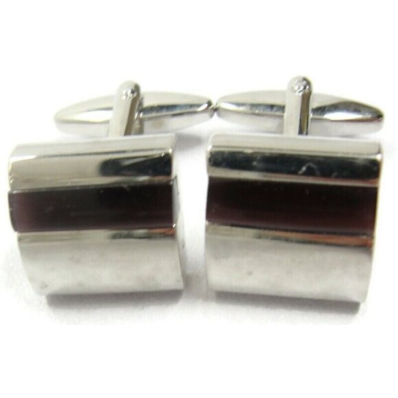 Silver Tone Black Cufflinks Shirt Formal Wedding Accessories Tux Vintage IOB - Picture 2 of 16
